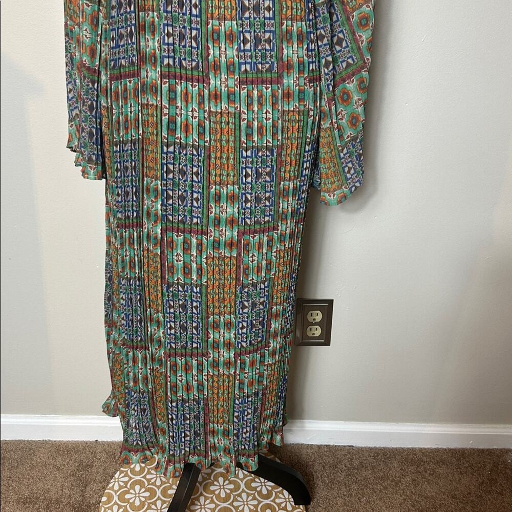EUC Carolina K x Anthropologie green patterned pleated dress - Picture 7 of 15